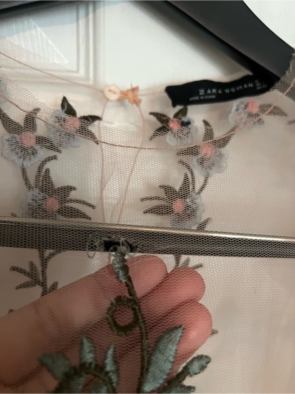Zara Sheer pink Top with Multicolor Floral Embroidery - Picture 2 of 7